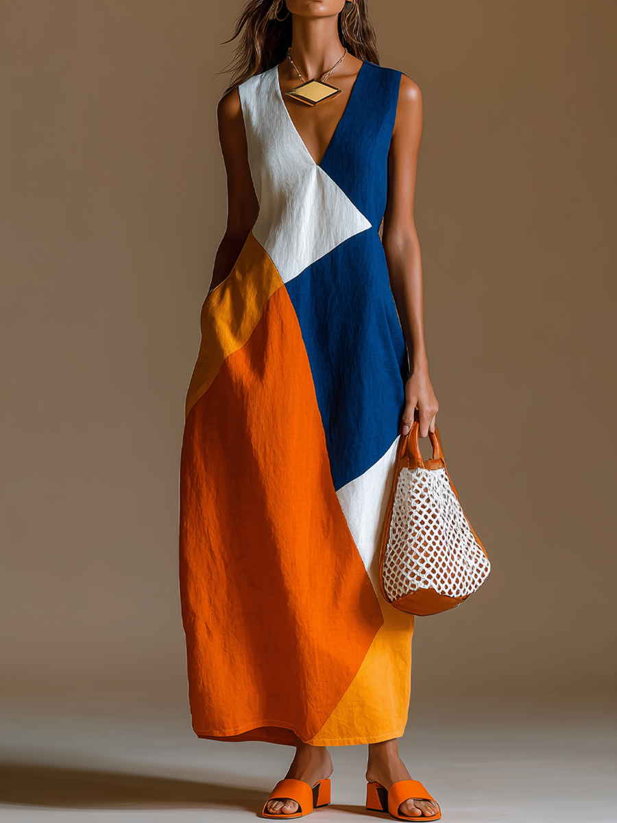 Patchwork Cotton-Linen Maxi Dress