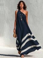 One-Shoulder Colorblock Maxi Dress