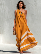 One-Shoulder Colorblock Maxi Dress