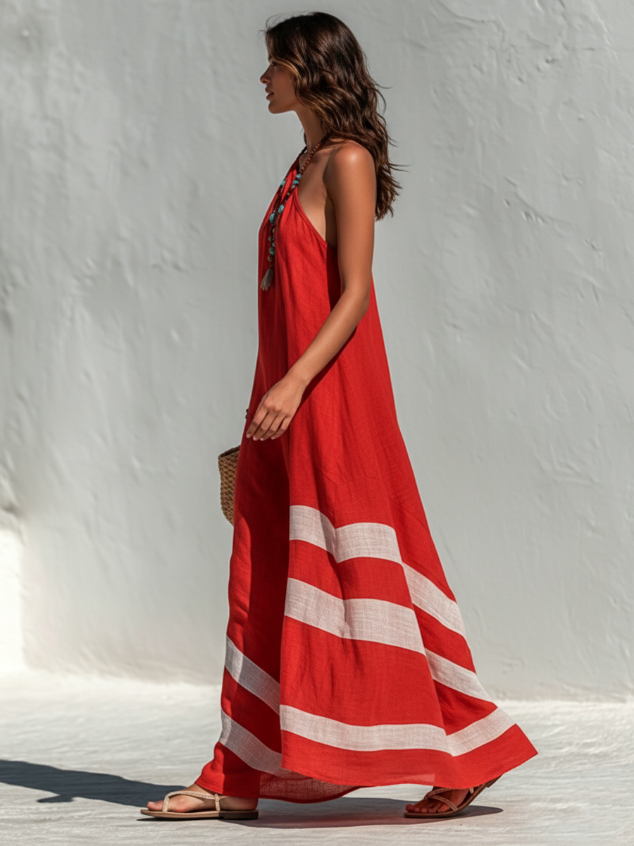 One-Shoulder Colorblock Maxi Dress