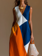 Patchwork Cotton-Linen Maxi Dress