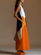 Patchwork Cotton-Linen Maxi Dress