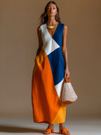 Patchwork Cotton-Linen Maxi Dress