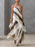 Striped Chiffon Strapless Maxi Dress