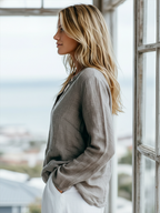 Cotton-Linen Henley Long-Sleeve Shirt
