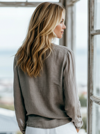Cotton-Linen Henley Long-Sleeve Shirt
