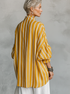 Striped Stand-Collar Linen Shirt