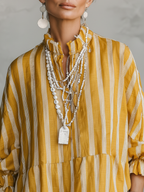Striped Stand-Collar Linen Shirt