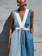 Color-Block Drawstring Maxi Dress