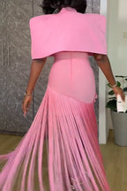 Vestido largo elegante de fiesta de dos piezas con flecos para mujer
