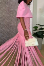 Vestido largo elegante de fiesta de dos piezas con flecos para mujer