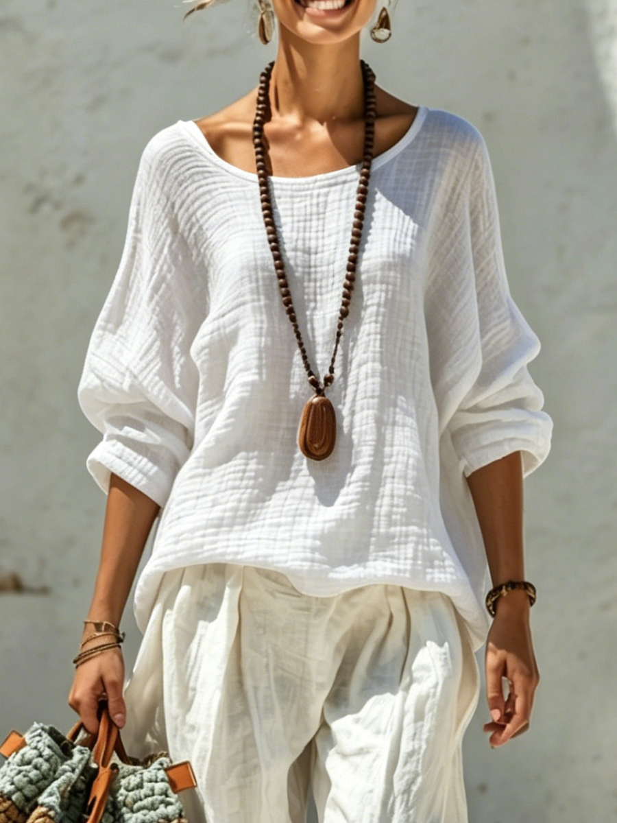 Cotton Crew-Neck Long-Sleeve T-Shirt