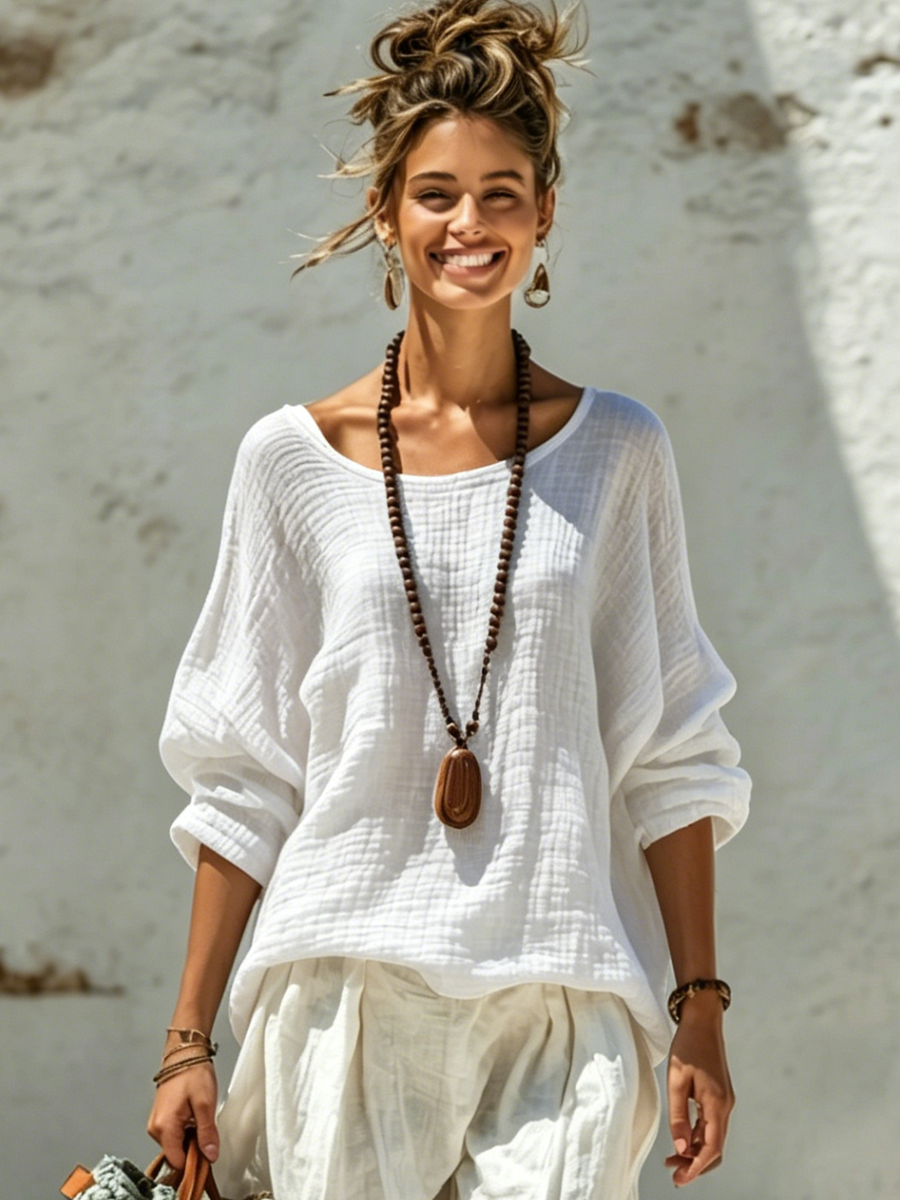 Cotton Crew-Neck Long-Sleeve T-Shirt