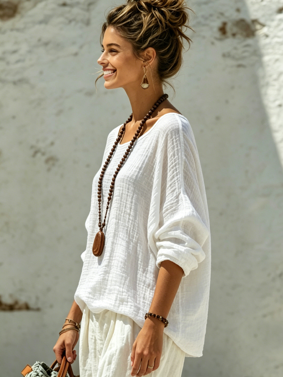 Cotton Crew-Neck Long-Sleeve T-Shirt