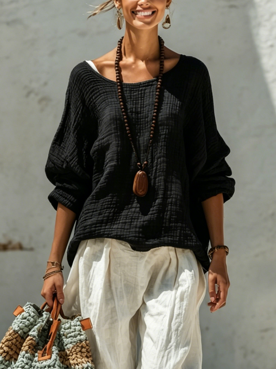 Cotton Crew-Neck Long-Sleeve T-Shirt