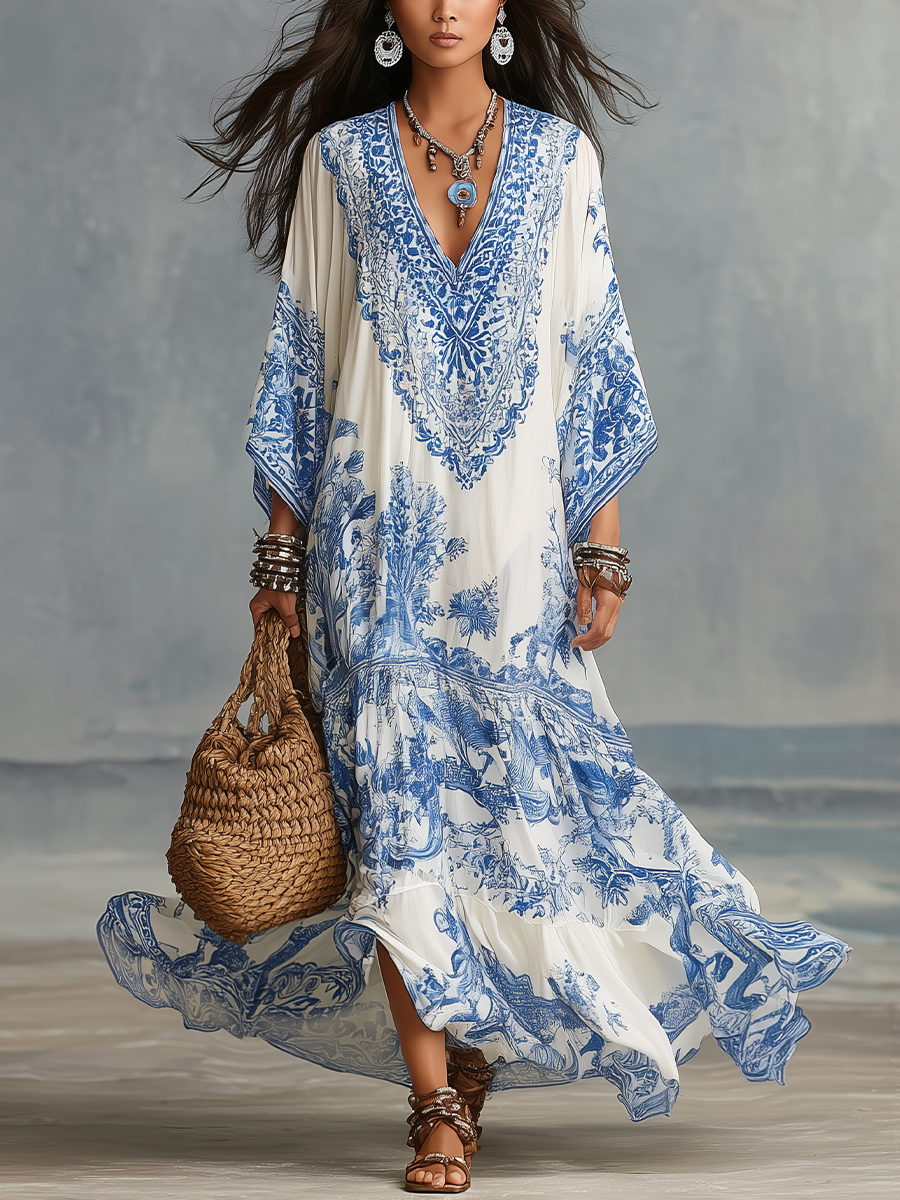 Refined Porcelain Kaftan Dress