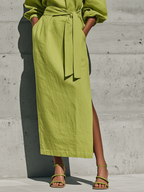 Off-Shoulder Linen Midi Dress