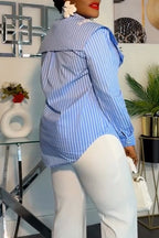 Camisa casual con cuello y bordado de calcomanía para mujer
