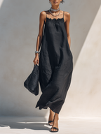Ruffle Neck Linen Maxi Dress