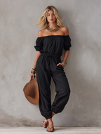 Off-Shoulder Relaxed Fit Jumpsuit