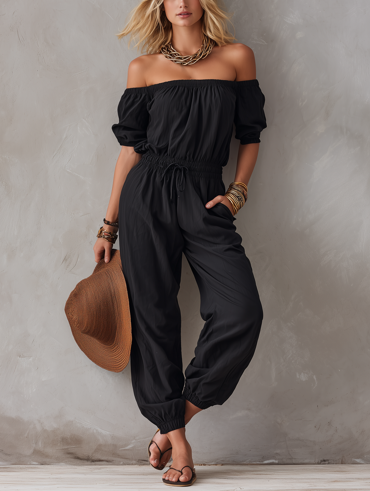 Off-Shoulder Relaxed Fit Jumpsuit