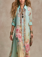 Baroque Floral Chiffon Maxi Dress
