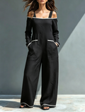 Contrast Trim Off-Shoulder Jumpsuit