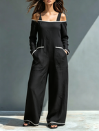 Contrast Trim Off-Shoulder Jumpsuit