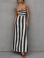 Striped Cowl Neck Maxi Dress