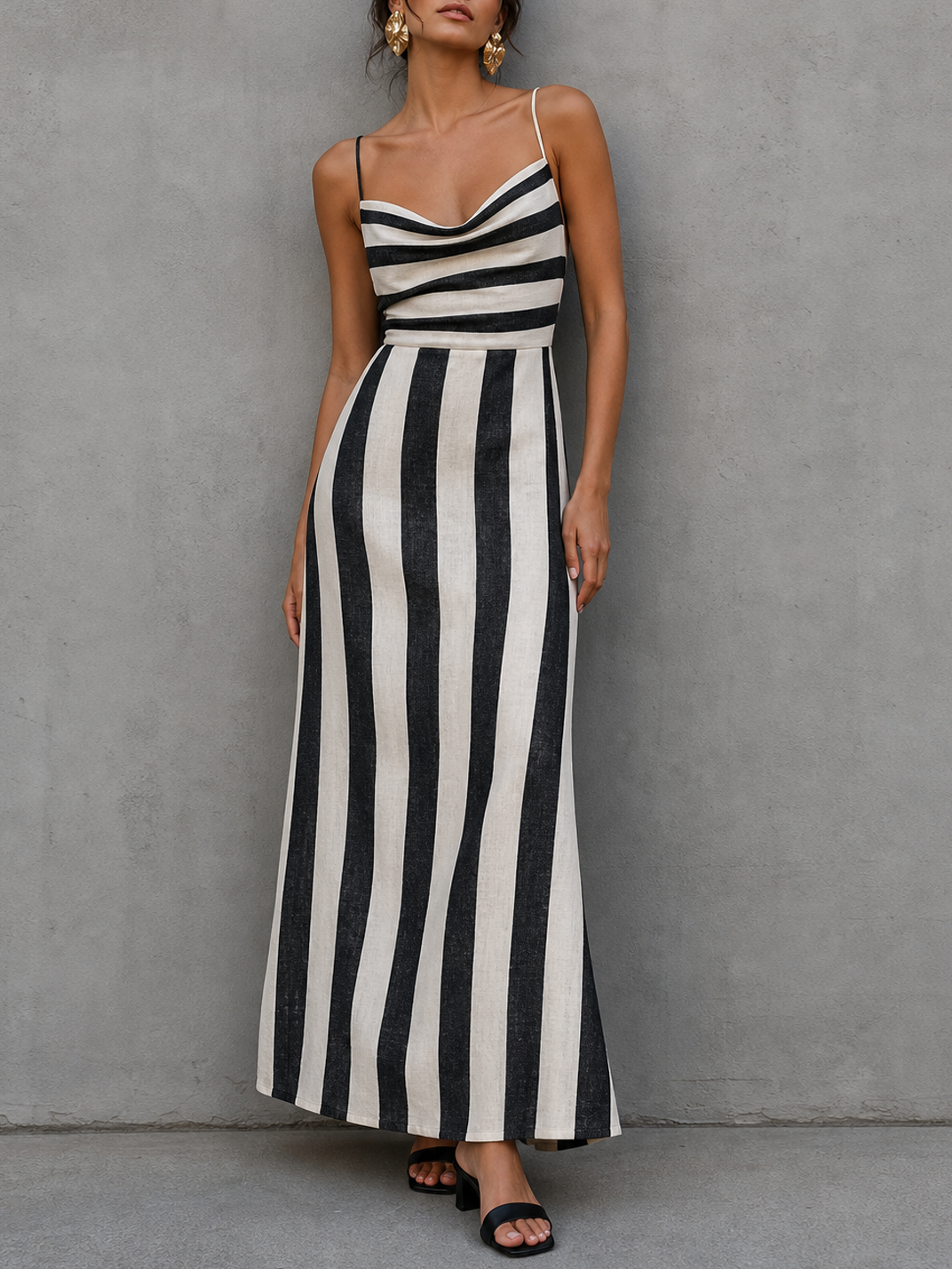 Striped Cowl Neck Maxi Dress