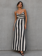 Striped Cowl Neck Maxi Dress