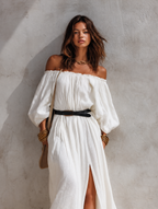 Off-Shoulder Belted Maxi Dress