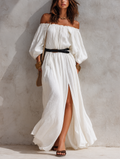 Off-Shoulder Belted Maxi Dress