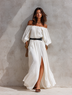 Off-Shoulder Belted Maxi Dress
