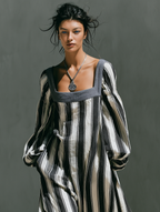 Minimalist Striped Square-Neck Maxi Dress