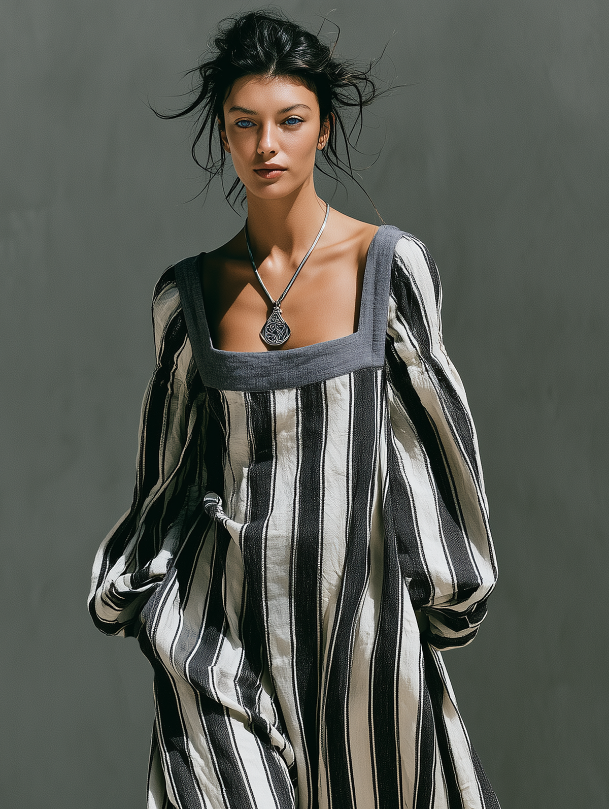Minimalist Striped Square-Neck Maxi Dress