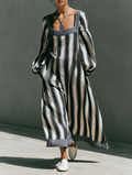 Minimalist Striped Square-Neck Maxi Dress