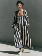 Minimalist Striped Square-Neck Maxi Dress
