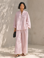 Striped Half-Zip Wide-Leg Set
