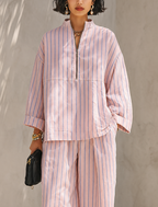 Striped Half-Zip Wide-Leg Set