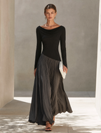 Draped Color-Block Maxi Dress