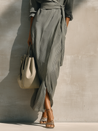 Striped Wrap Maxi Shirt Dress