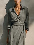 Striped Wrap Maxi Shirt Dress