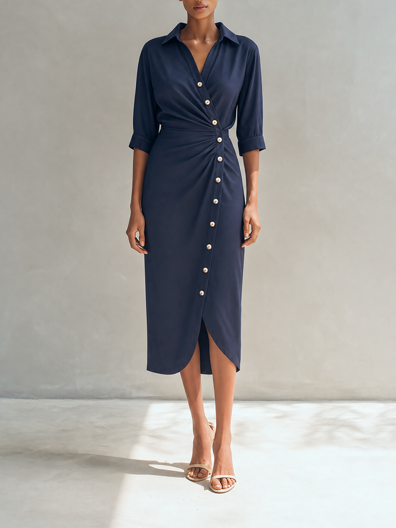 Sculpted Wrap Midi Shirt Dress