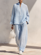 Relaxed Half-Zip Wide-Leg Set