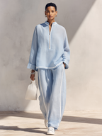 Relaxed Half-Zip Wide-Leg Set