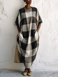 Classic Color-Block Plaid Maxi Dress