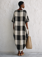 Classic Color-Block Plaid Maxi Dress