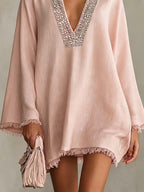 Bohemian Rhinestone Fringe Mini Dress