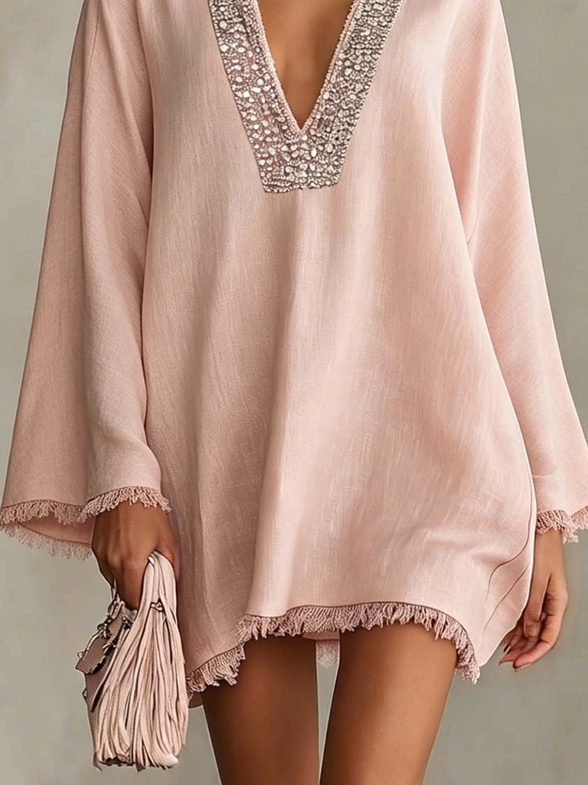 Bohemian Rhinestone Fringe Mini Dress